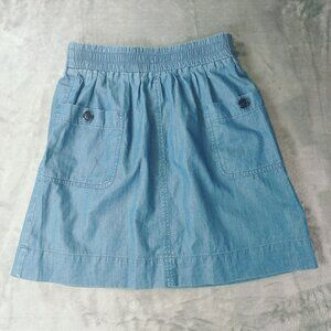 J. Crew Womens Chambray Skirt‎ Size 00 With Button Pockets Versatile Cottagecore